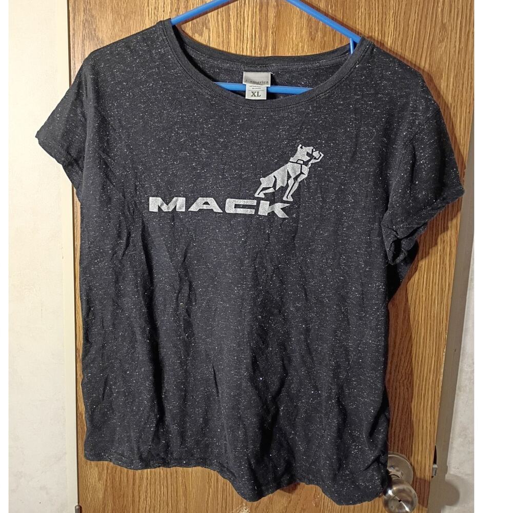 J America Mack Truck Graphic Tee XL Gray Grey Glitter Logo Y2K Casual Workwear